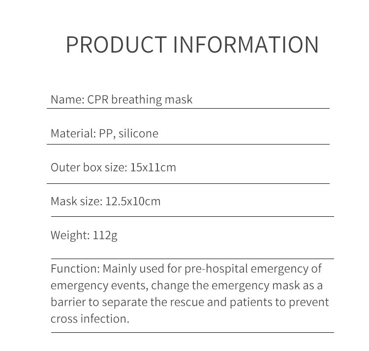 Medical Disposable Emergency Mouth To Mouth Breathing Cpr Mask