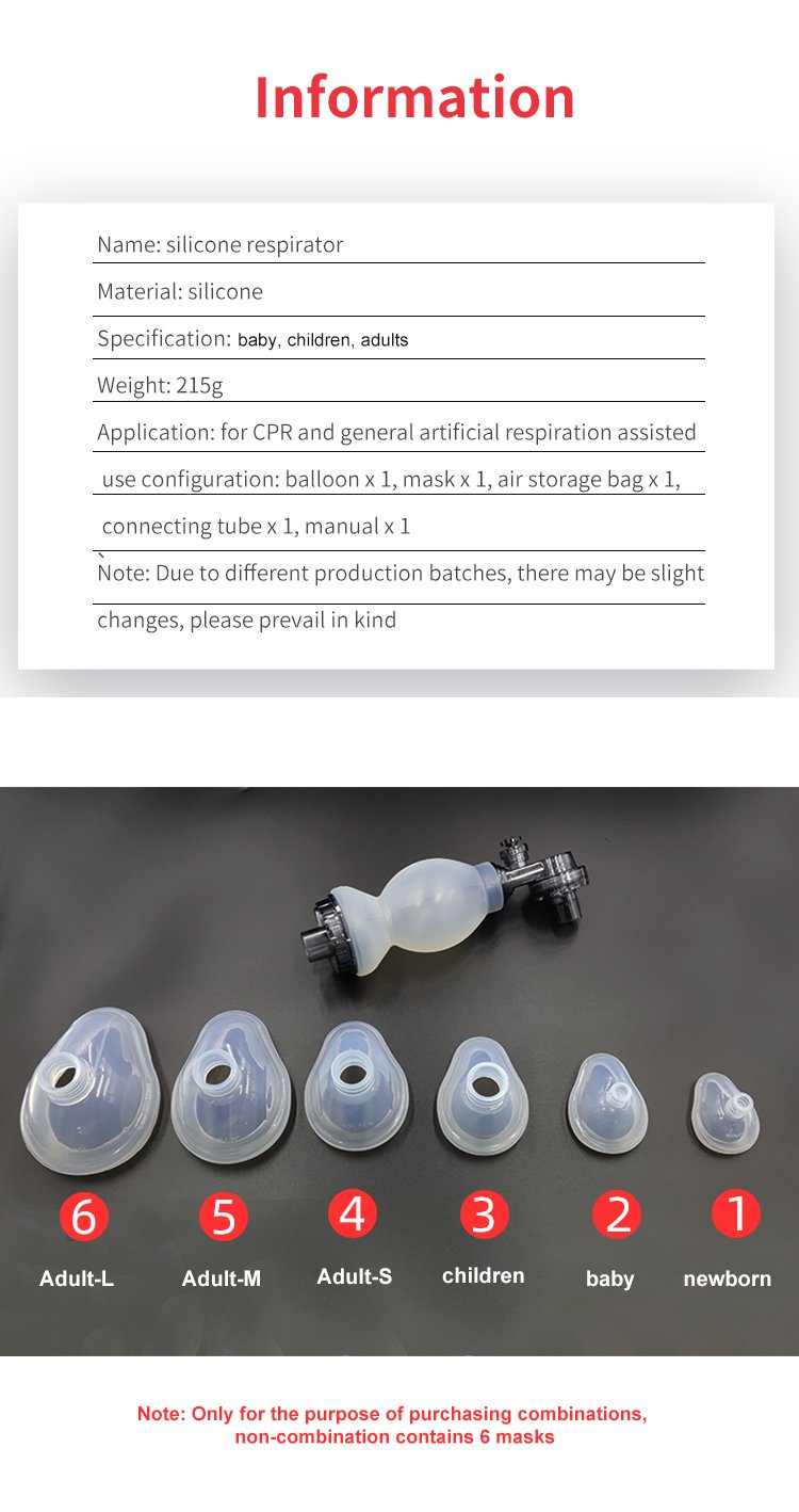 Pvc Mask Oxygen Valve Mask Solid Silicone Manual Resuscitator