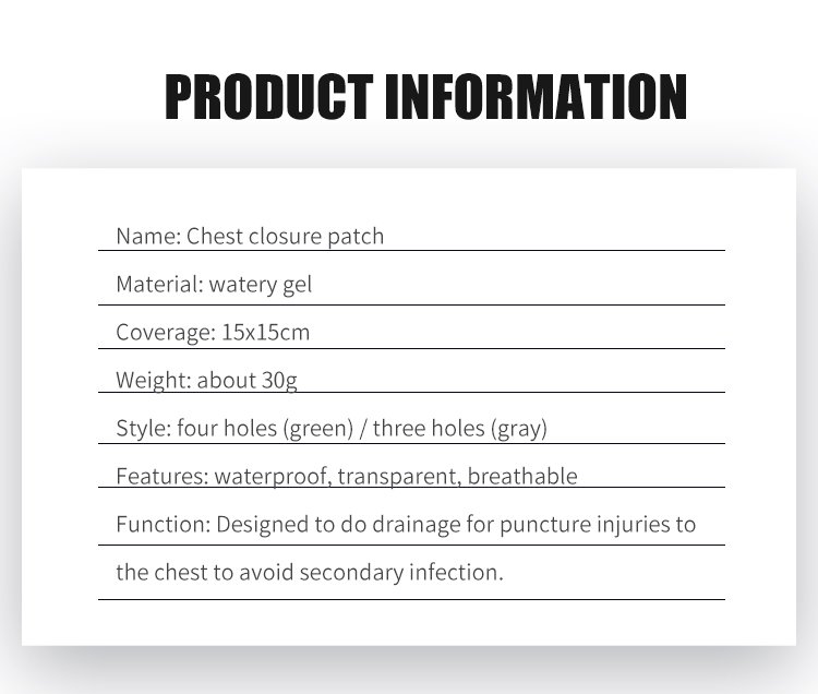 First Aid Wound Dressing 4 Holes Vented Emergency Chest Seal With Vent