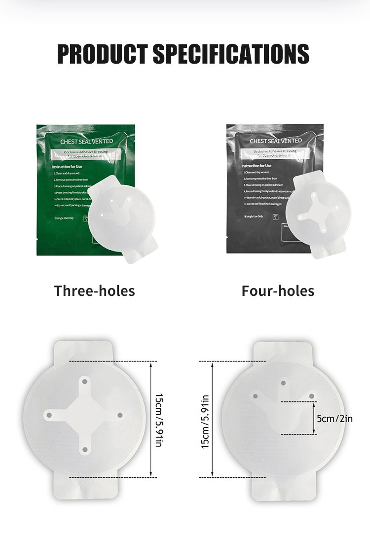 First Aid Wound Dressing 4 Holes Vented Emergency Chest Seal With Vent