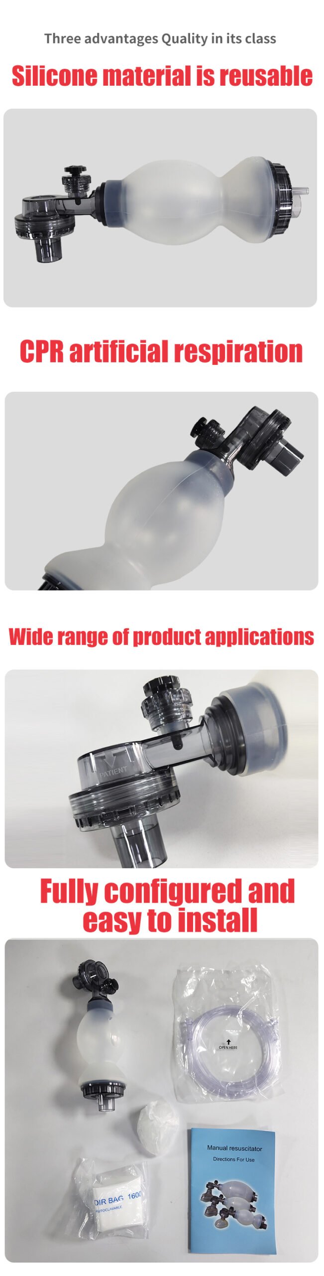 Pvc Mask Oxygen Valve Mask Solid Silicone Manual Resuscitator