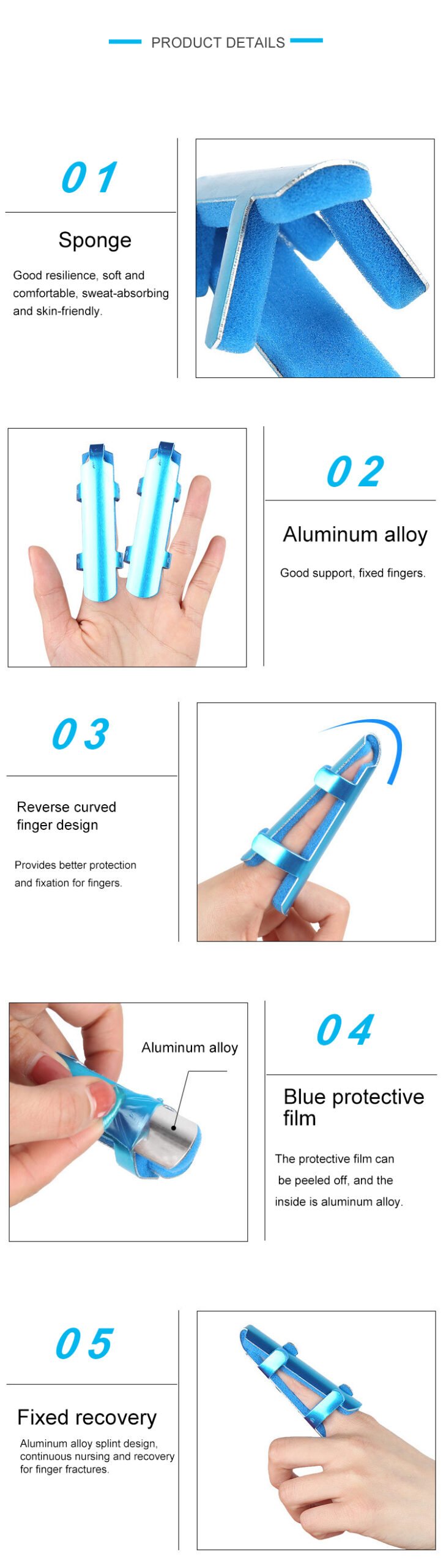 Aluminium Finger Orthosis Corrector Recovery Medical Finger Splint