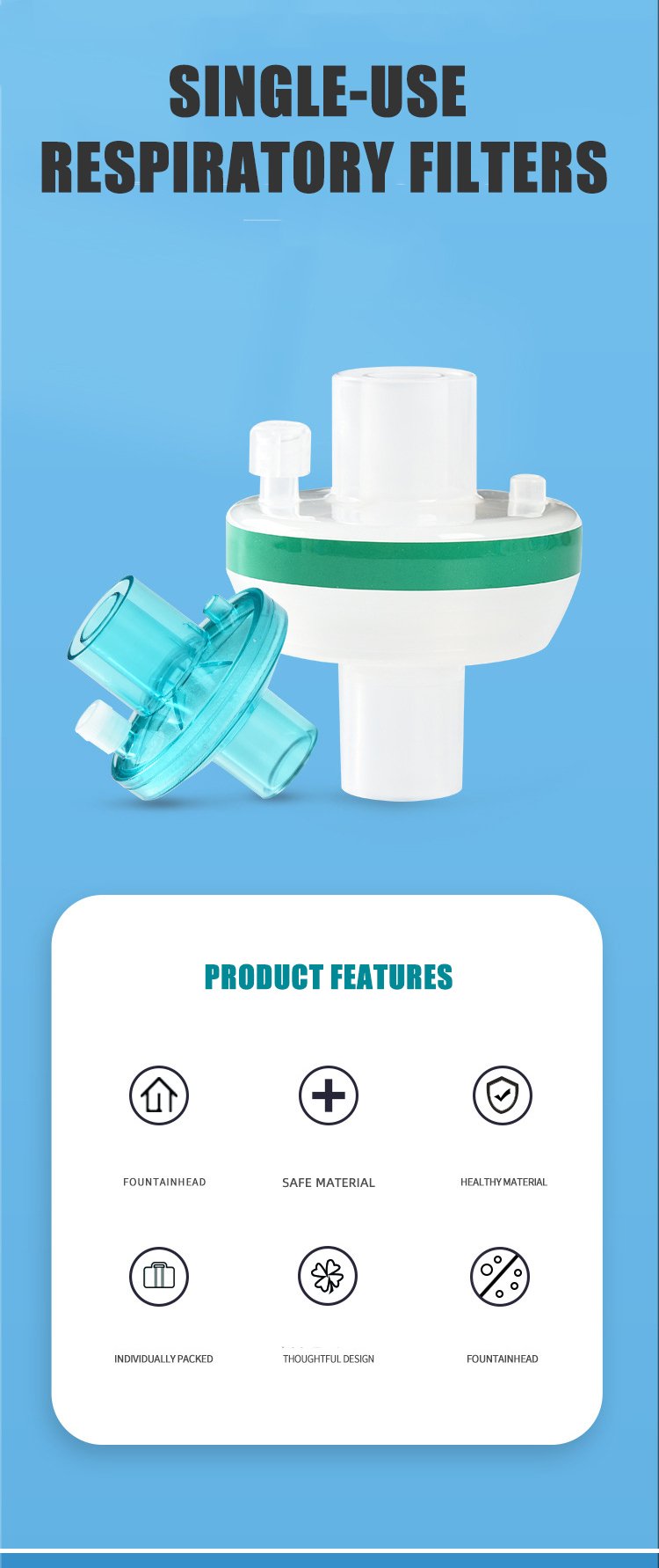 Medical disposable respiratory filter for filtering bacteria and viruses