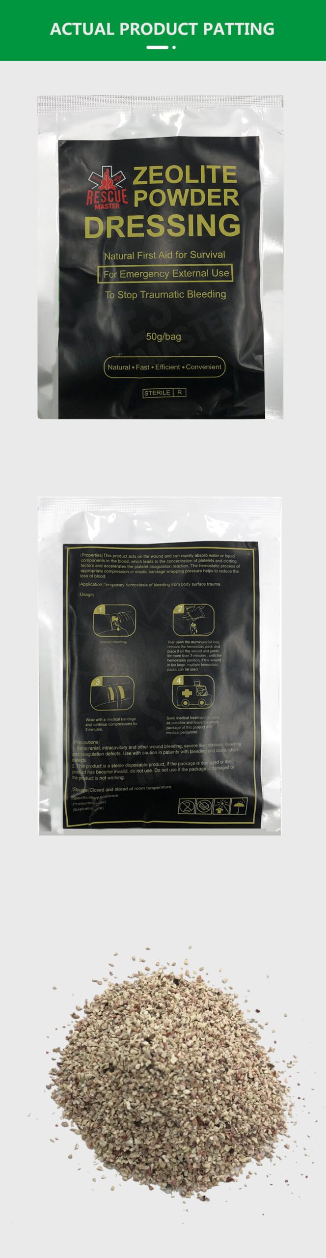 Tactical Medical Emergency Zeolite Dressing For Outdoor Camping Hiking External Trauma Wound