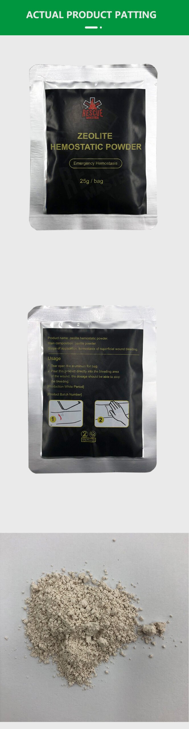 Zeolite Powdery Dressing / Quick-Effect Hemostatic Powder / Arterial Hemostatic Dressing