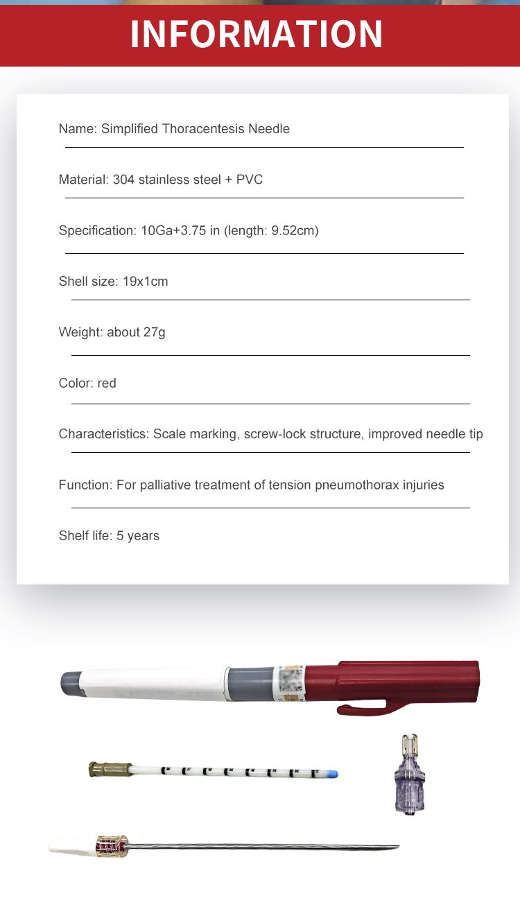 Thoracic tension chest decompression needle, sternal puncture needle, Ifak tactical disposable use