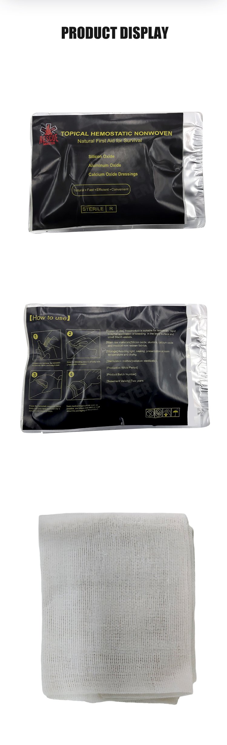 Tactical medical military trauma external application hemostatic gauze