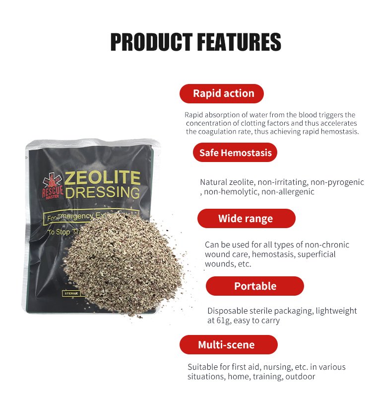 Wholesale of tactical medical and military fast hemostatic zeolite dressings in factories