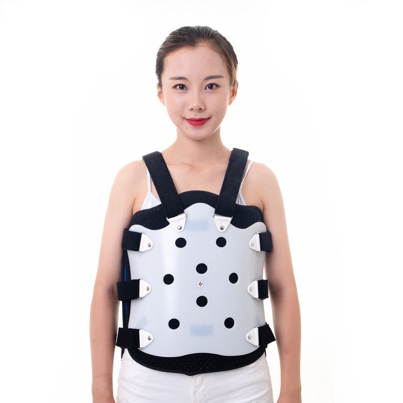 Factory adjustable lumbar and thoracic spine correction postoperative care protective device fixed low back pain brace