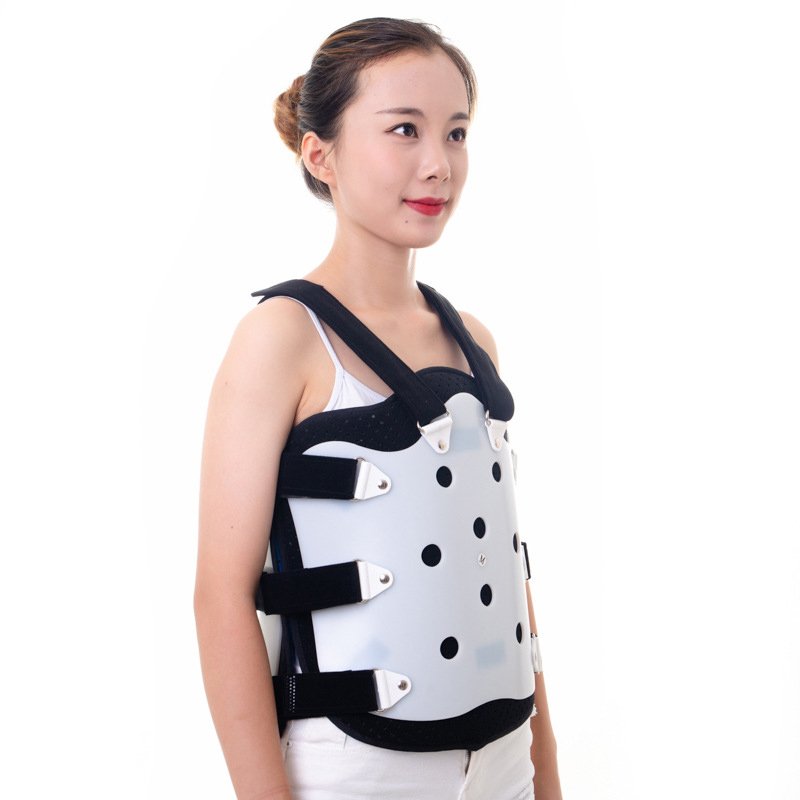 Factory adjustable lumbar and thoracic spine correction postoperative care protective device fixed low back pain brace