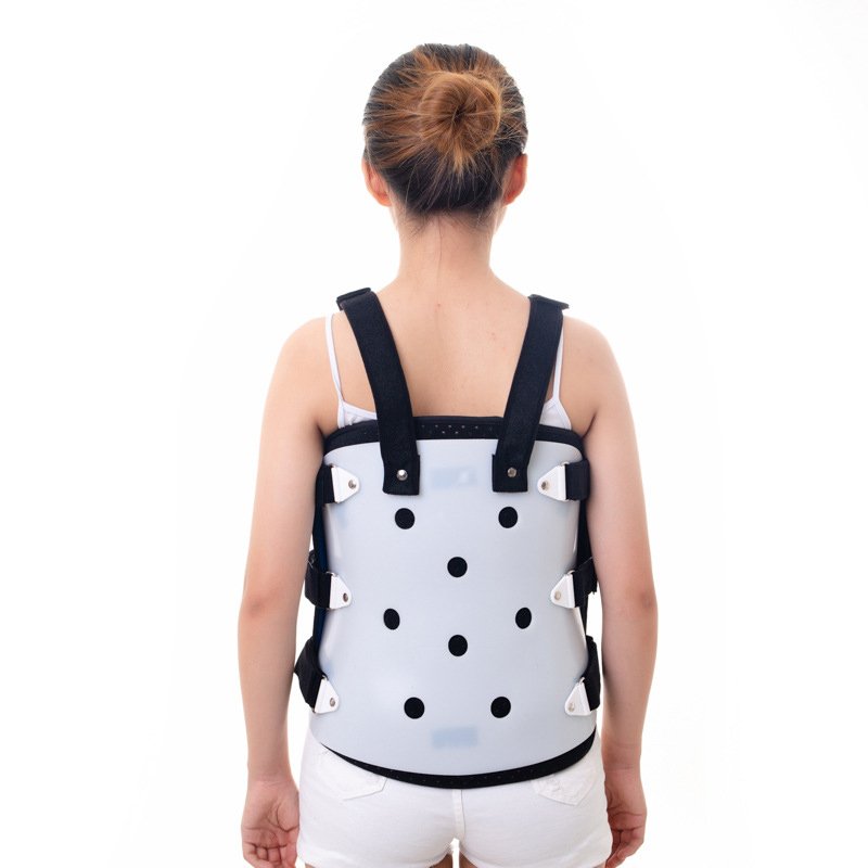 Factory adjustable lumbar and thoracic spine correction postoperative care protective device fixed low back pain brace