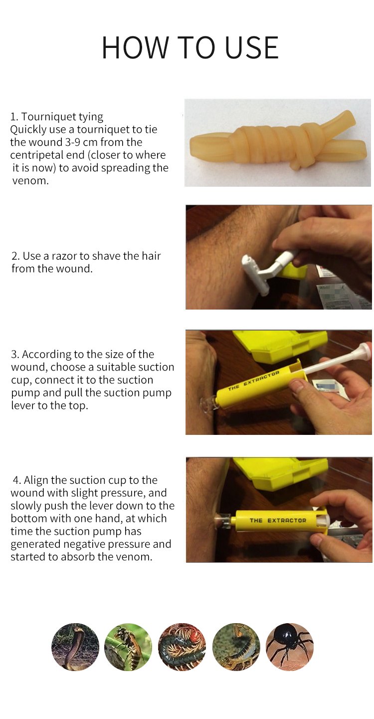 Reusable and drinkable venom extractor for detoxification treatment of snake bites, set of emergency supplies, venom extractor