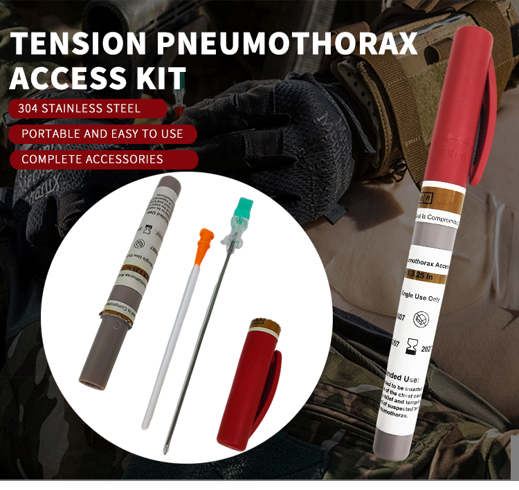 Outdoor Emergency Pneumothorax Decompression Needle Set Portable Pen-shaped Shell Stainless Steel Needle Adventure Emergency Accessories