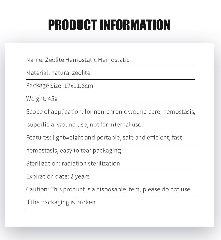 Zeolite Hemostatic Gauze Zeolite Hemostatic Gauze Outdoor Emergency Trauma