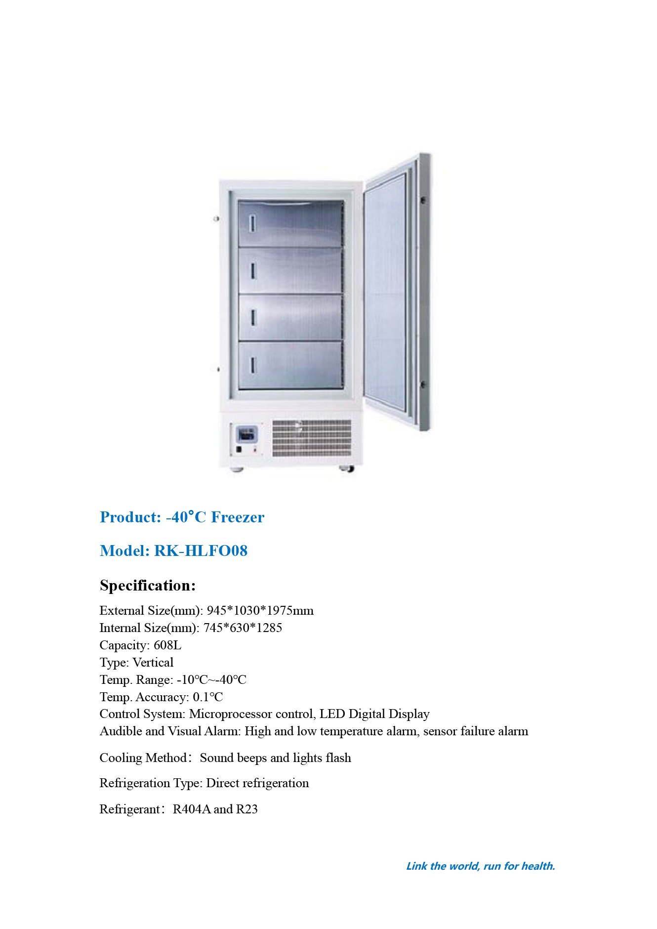 -40 Celsius Freezer Sound Beeps And Lights Flash Alarm Sprayed Steel Plate LED Digital Display Direct Refrigerate