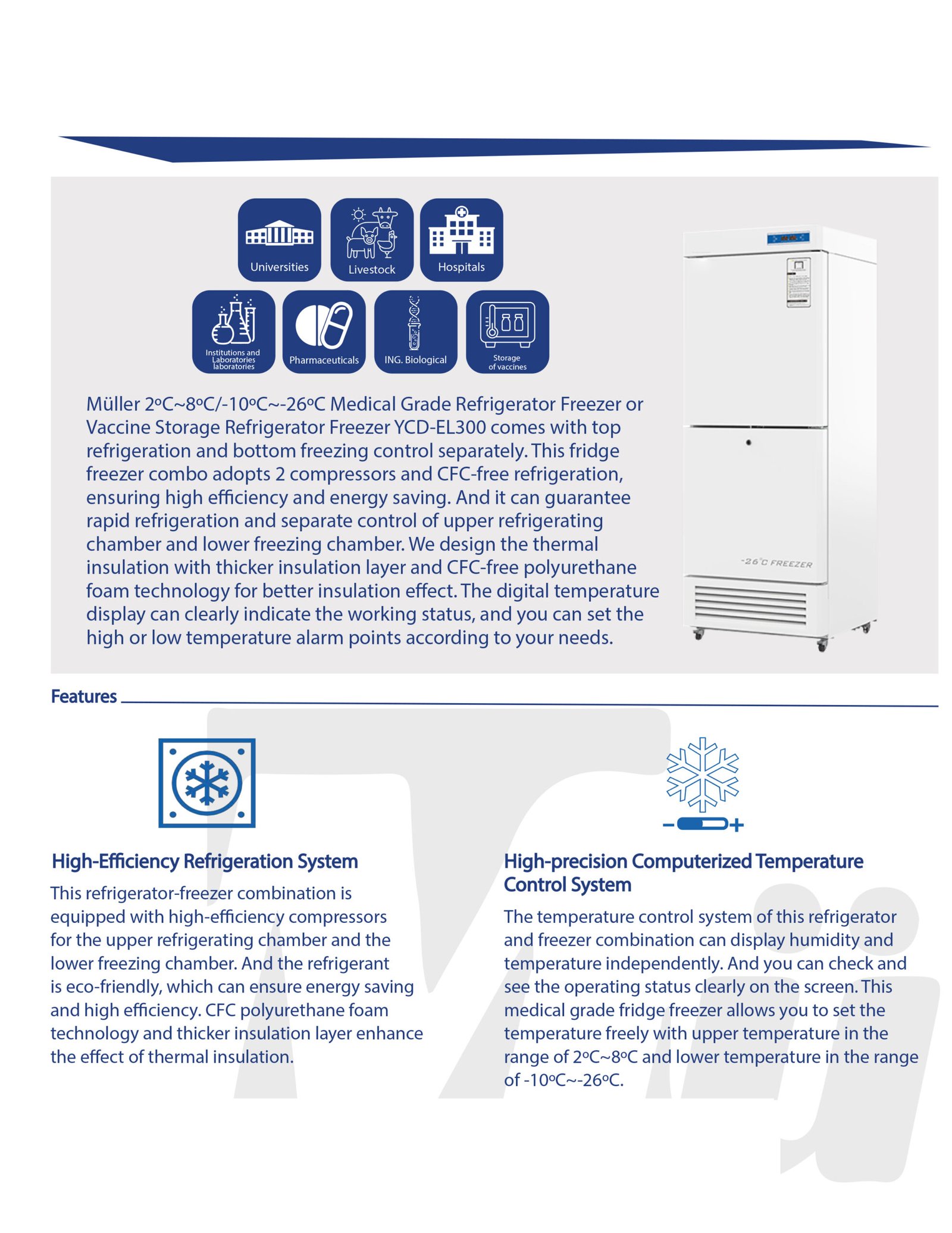 2 To 8c And -10 To -26c Medical Hospital Lab Combined Refrigerator And Freezer Combined