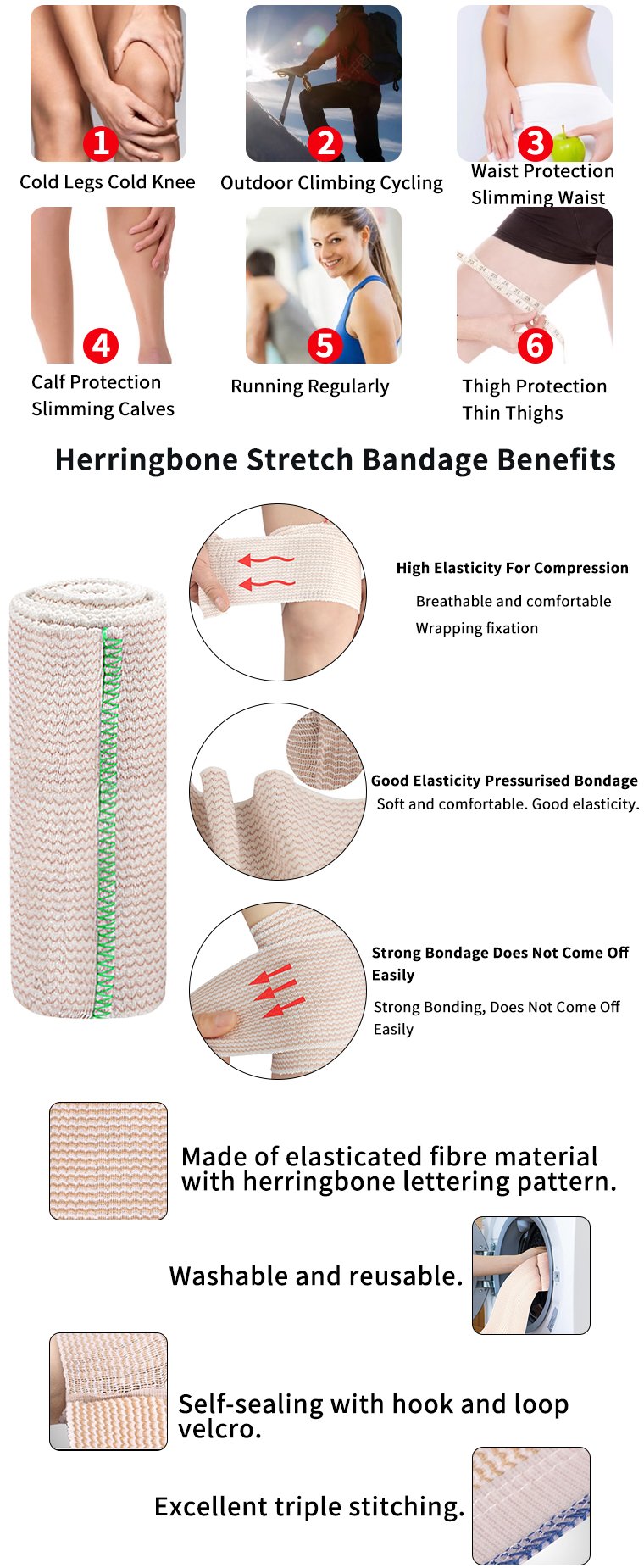 Herringbone striped elastic bandage fixed motion pressure magic paste breathable bandage