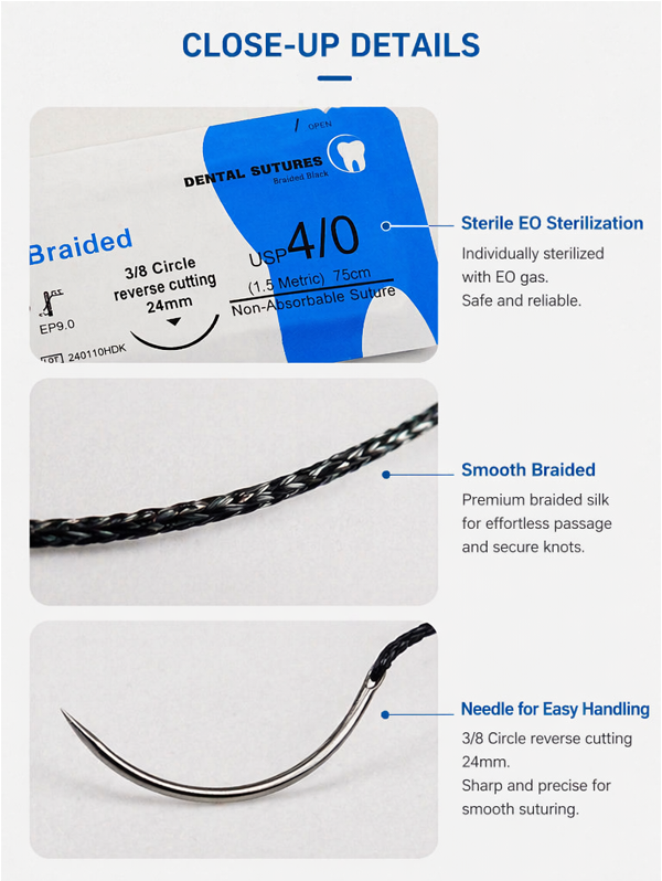 Factory Direct Sales High Quality Not Absorbable Sterile Surgical Suture Needle Dental Threads Polyglactin Materials Ce Certified Customizable Medical Consumables China Manufacturer